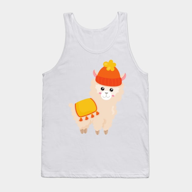 Autumn Llama, Cute Llama, Alpaca, Llama With Hat Tank Top by Jelena Dunčević